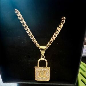 Gold Padlock Pendant Necklace